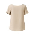 thumbnail image 7 of QUNYINEY T-Shirts for Women Short Sleeve Ruffle Summer Cotton Linen Tunic Tops Loose Fit Casual Square Neck Solid Pullover Shirts, 7 of 7