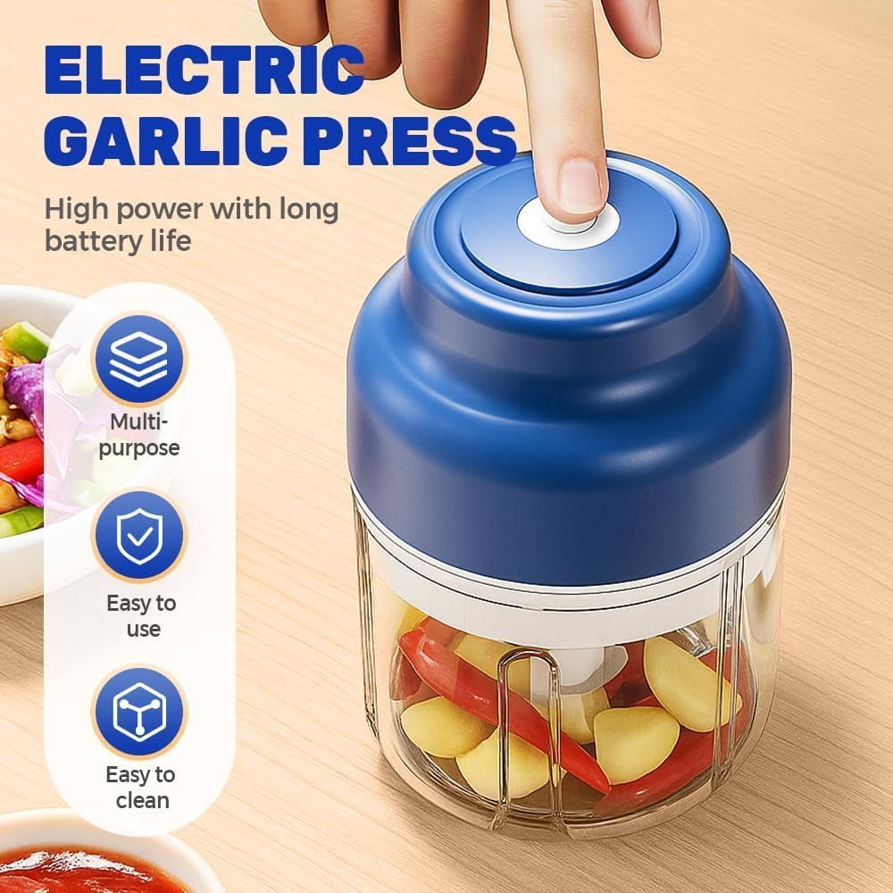 320Ml Electric Garlic Chopper Mini, 2026 Upgrade Electric Mini Food Processor Portable Veggie Cutter Chopper, USB Rechargeable Wireless Veggie Grinder, for Mashing Onion,Garlic,Chili,Ginger (blue)