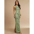 thumbnail image 4 of Mint Green 3D Floral Embroidered Sleeveless High Neck Fitted Maxi Dress, 4 of 7