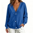thumbnail image 5 of Women V Neck Cardigan Sweatshirt Loose Long Sleeve Button Down Open Front Casual Warm Outer Coat with Side Pockets, 5 of 9