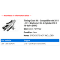 thumbnail image 2 of Timing Chain Kit - Compatible with 2011 - 2012 Kia Forte 2.0L 4-Cylinder VIN 2 16-Valve DOHC, 2 of 2