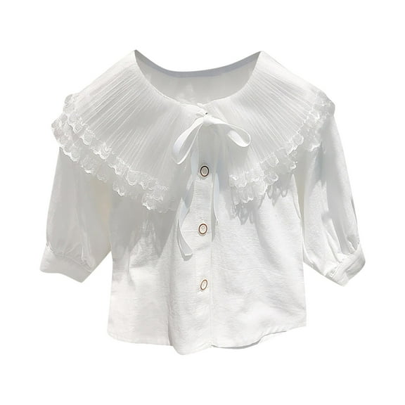 Hifoo Summer Shirt Lace Collar Plain Top Casual Louting Seaside Holiday For 1-6 Years Tea Party Soft Toddler Dailywear