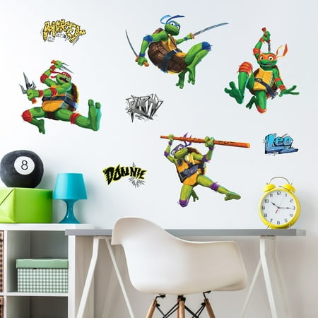 Teenage Mutant Ninja Turtles Mutant Mayhem – Set of 8 TMNT Vinyl Wall Sticker Bedroom Decorations – Peel and Stick Room Decor Red Green Blue Purple