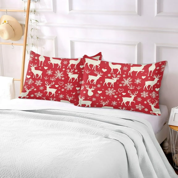 Pillow Case Plush Pillow White Reindeer and Snowflake Pattern Case standard size/King size/Queen size Bed Pillow Pillowcases