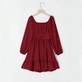 thumbnail image 5 of Karoyedx Toddler Fall Dress Girls Fall Dress Long Sleeve Dresses Smocked Ruched Square Neck Tiered Flowy Casual Dress Red Size,7-8 Years, 5 of 7