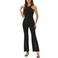 thumbnail image 2 of INSPIRE CHIC Halter Neck Jumpsuits for Women's Sleeveless High Waist Split Hem Flare Leg Elegant Jumpsuit XS Black, 2 of 6