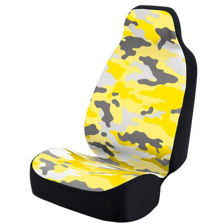 Yellow Seat (Coverking Universal Seat Cover Fashion Print, Ultra Suede, Camo Yellow and White Background with Black Interlock)