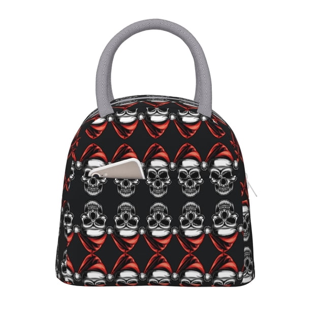 Balery Skull santa hat Bolsa de Almuerzo para Mujeres, Caja de Almuerzo, Bolsa de Almuerzo Pequeña Impermeable, Tote de Almuerzo Reutilizable con Gran Capacidad