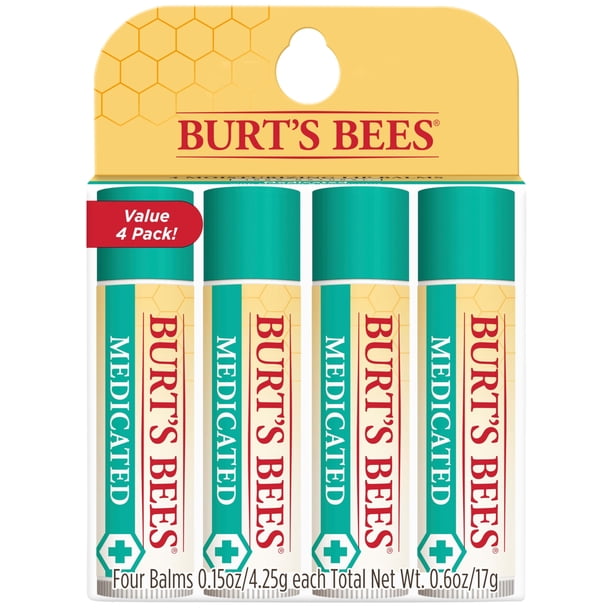 Bálsamo labial medicinal Burt's Bees, paquete de 4 unidades, regalo de Navidad