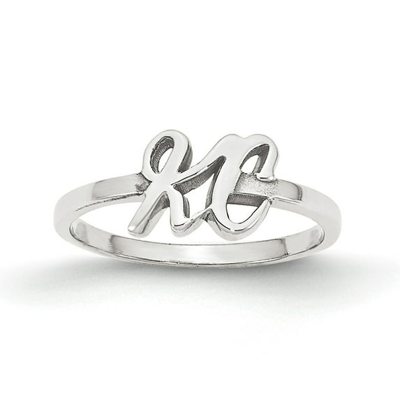 Solid 10k White Gold Laser Initial Letter Script or Block Font Ring Band Size 5.5