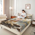 thumbnail image 3 of Castle Fairy Vintage Oil Paint Spotted Deer Bed Sheets 4-Piece,Birch Autumn River Full Size Sheets,Ochre Brown Gray,1 Fitted Sheet, 1 Flat Sheet and 2 Pillowcases, 3 of 6