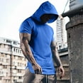 thumbnail image 2 of UVEASISHA Short Sleeve Hoodie for Men Mesh Hooded Tshirt Side Split Hoodies Cooling Summer Workout Athletic Sweatshirts Blue L, 2 of 7