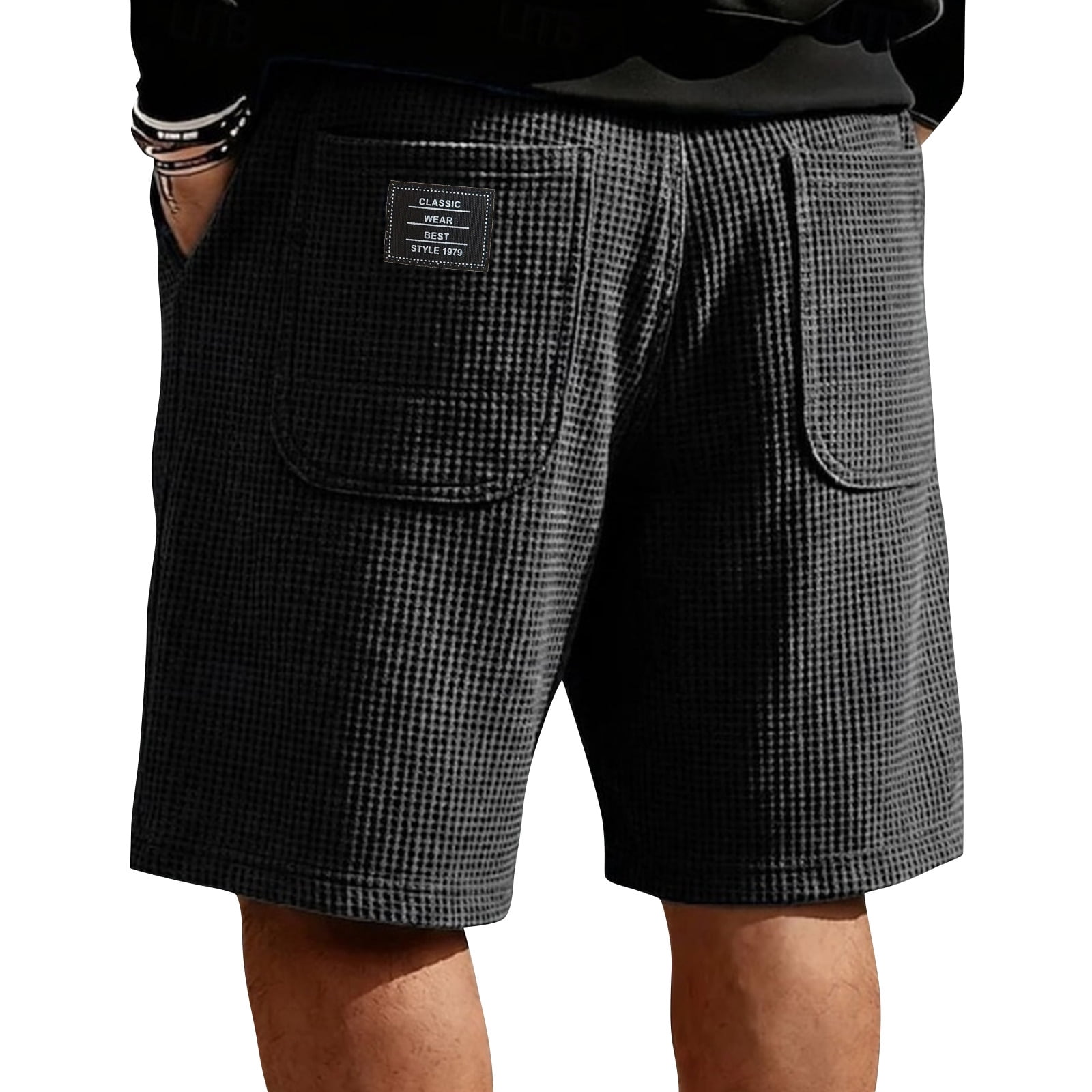 Relaxed Waffle Knit Shorts with Soft Textured Fabric and Back
