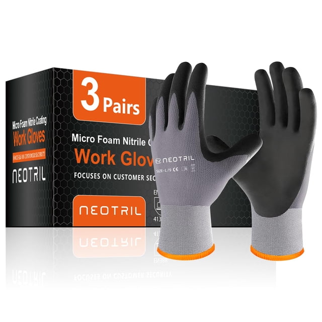 Guantes de trabajo NEOTRIL con recubrimiento de nitrilo microespuma, 3 pares, talla L