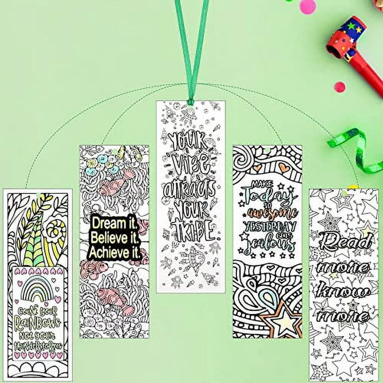 MWOOT 36 Pieces Color Your Own Paper Bookmarks, Double-sided DIY Coloring  Book Markers with Ribbons, Inspirational Page Clips for Kids, Students