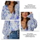 thumbnail image 5 of Blusa de mujer con manga farol y botones, estampado floral, corte holgado, informal, Top de manga larga para citas, viajes, azul S, 5 of 6