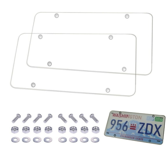Clear License Plate Covers, Unbreakable License Plate Covers Frame, Clear Flat License Plate Protector, fits Any Standard US Plates, Screws Included, 2 Sets