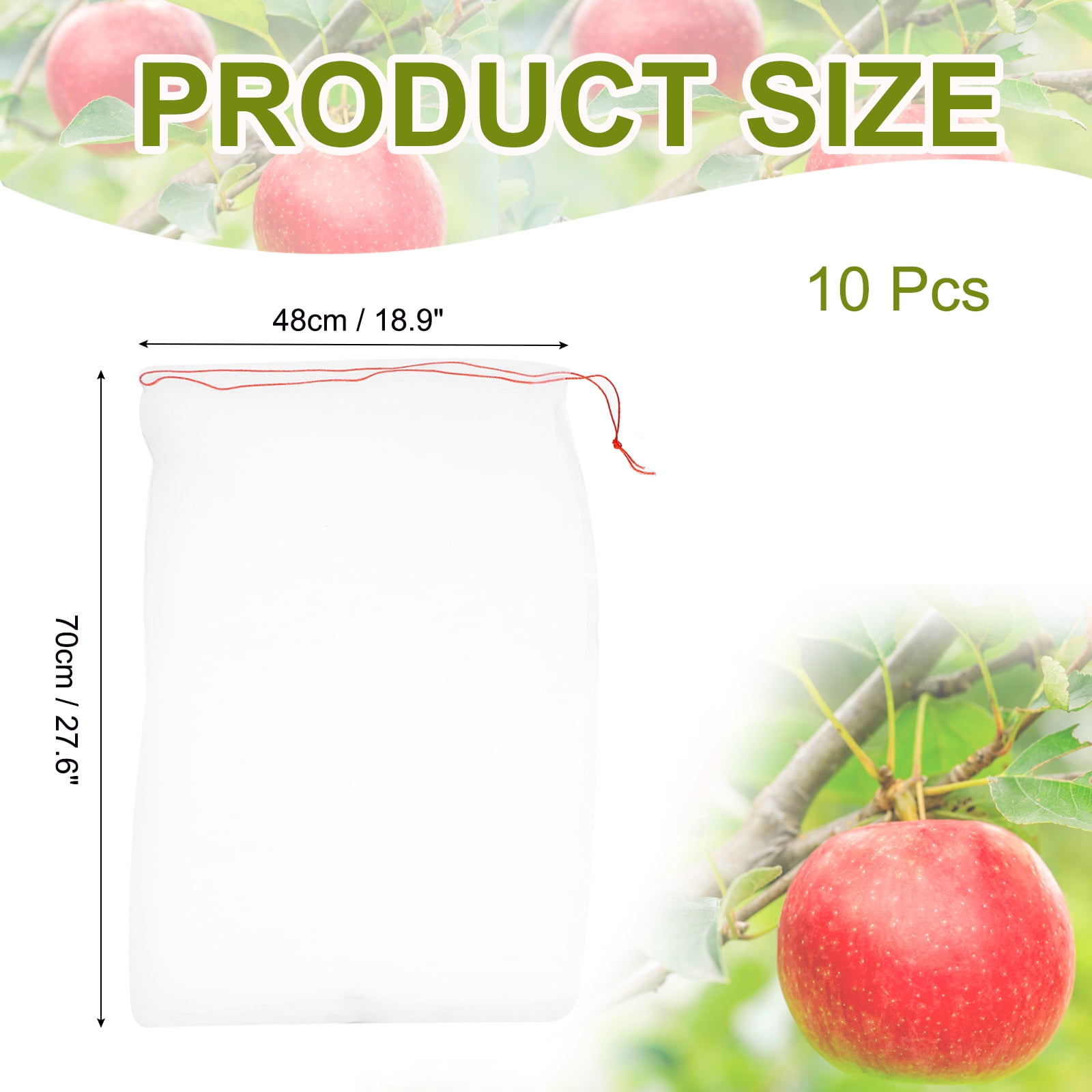 10Pcs Mesh Net, Netting Bags 27.6x18.9 inch 40D Garden Mesh Netting with Drawstring Bird Barrier Bags for Plant Fruit Flower Vegetable, White
