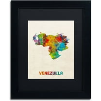 Trademark Fine Art "Venezuela Watercolor Map" Canvas Art by Michael Tompsett Black Matte, Black Frame
