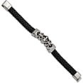 thumbnail image 3 of Chisel Stainless Steel Antiqued and Polished Fleur de Lis Black Braided Leather Bracelet - 8.25", 3 of 7