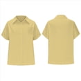 thumbnail image 3 of Camisa Estilo Boyfriend A Rayas Fruncidas para Mujer, Informal, con Cuello Corto, Mangas , Botones y Bolsillo, Color Amarillo XXXL, 3 of 7