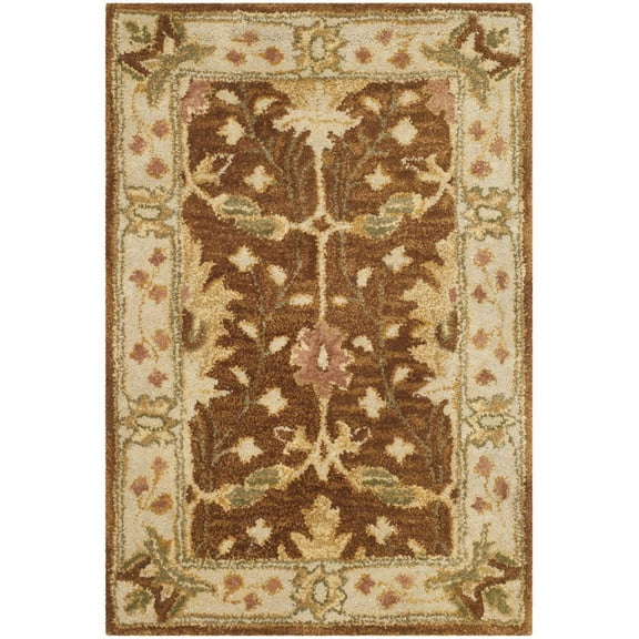 SAFAVIEH Antiquity Derbhile Traditional Bordered Wool Area Rug, Brown/Beige, 2' x 3'