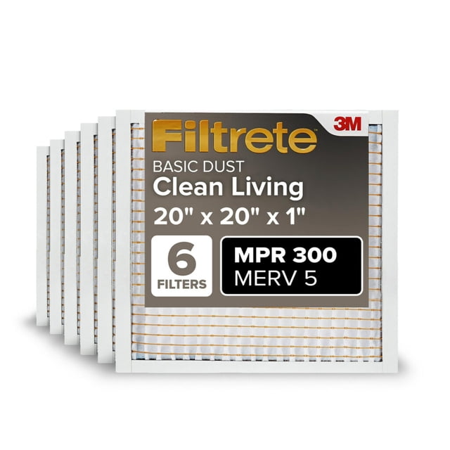 Filtrete 20x20x1 Filtro de aire para horno de CA MERV 5 MPR 300 Captura partículas no deseadas Filtro de limpieza de aire electrostático plisado de 3 meses de 1 pulgada, paquete de 6 (tamaño real 19.6