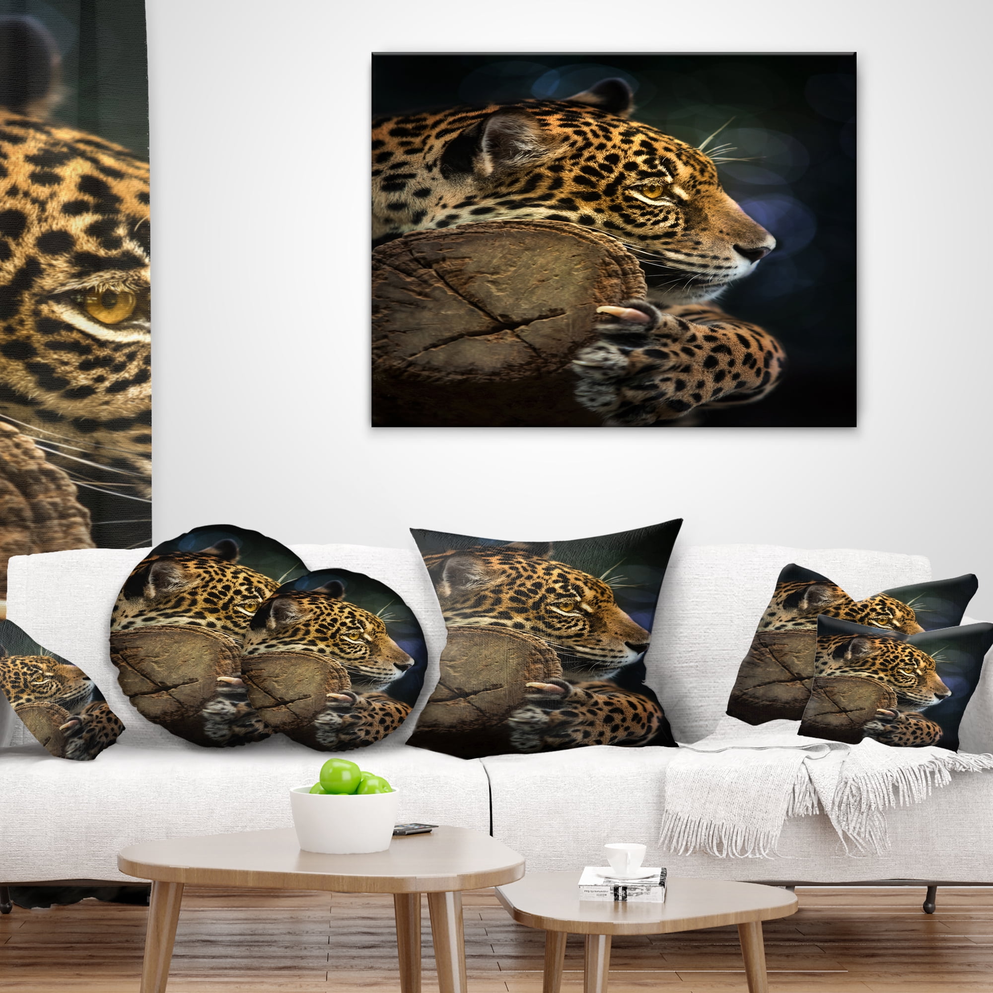 Designart Relaxing Jaguar - Animal Throw Pillow - 12x20