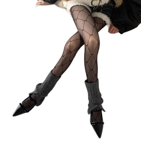 Women Japanese Style Black Sheer Silk Tights Stockings Elegant Argyle Bowknot Patterned See Through Pantyhose Hosiery