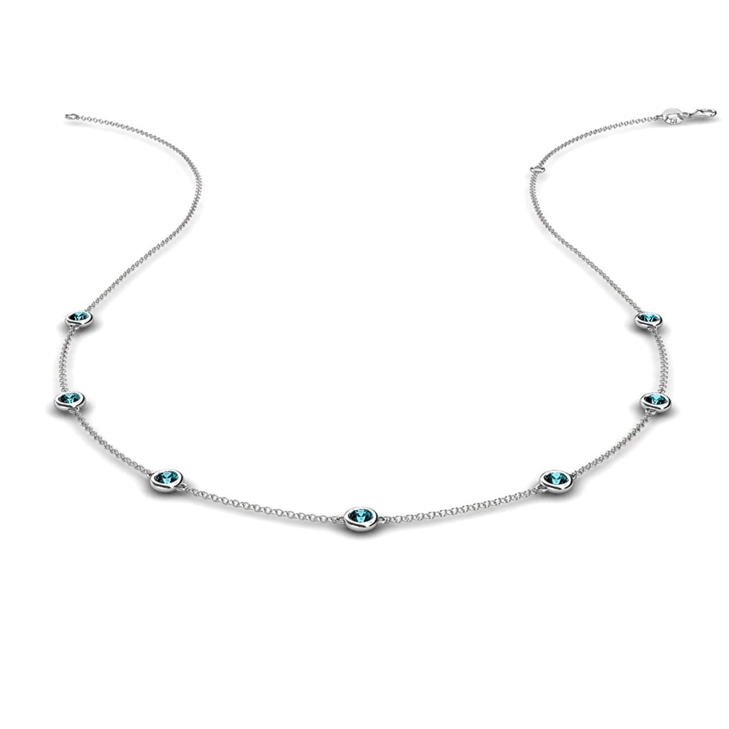 Blue Diamond by the Yard 7 Stations Necklace 0.45 ct tw in 14K White Gold by TriJewels