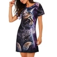 thumbnail image 3 of Lafuoo Purple Moon Cat Pattern Women's Short-sleeved Nightdress, Knee-length Pullover Nightgown, Summer Home Wear-Small, 3 of 8