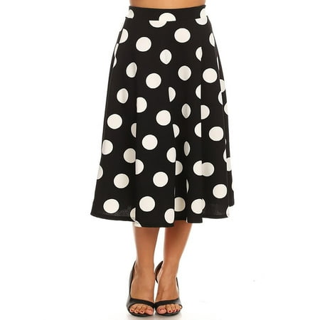 MOA COLLECTION Women's Solid Floral Print Casual High Waist A-line Elastic Waist Midi skirt/Made in (Best 2x Red Dot)