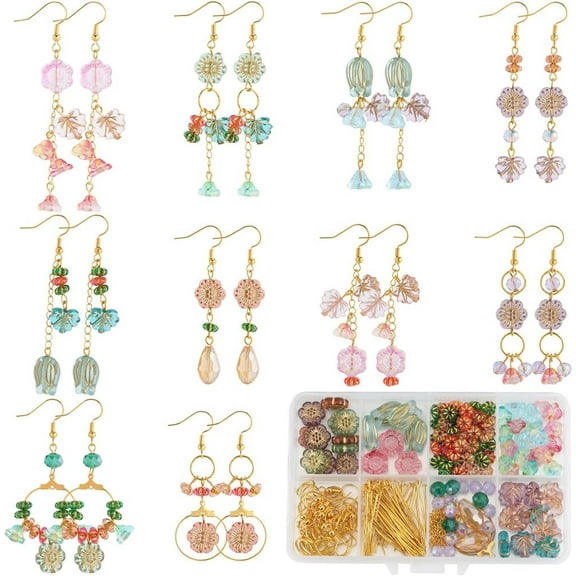 DIY Acrylic Beads & Glass Beads & Brass Earring Making Kit Mixed Color 13x12x4mm Hole: 1.2mm 3 colors 4pcs/color 12pcs