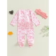 thumbnail image 5 of Elippeo Baby Girls Autumn Footed Jumpsuit 3 6 12 18 Months Long Sleeve Crew Neck Bow Print Oblique Zipper Romper with Headband, 5 of 8