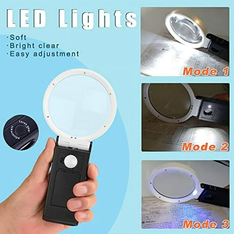 Magnifying Glass with Light 30X, 18 LED Illuminated Lighted Magnifier for  Close Work,3 Working Modes, Handheld Reading Magnifying Glasses for Seniors