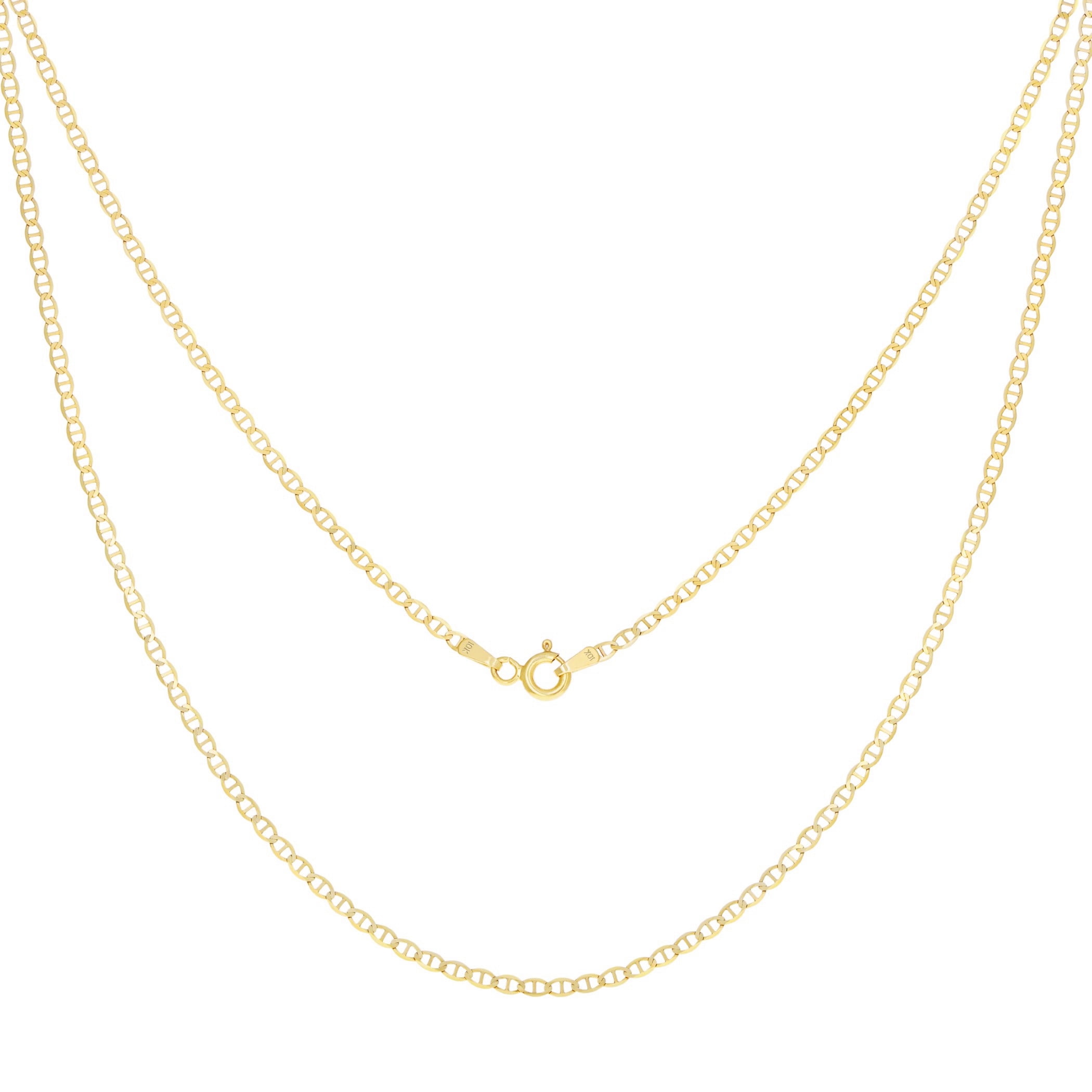 Nuragold 10k Real Yellow Gold Solid Mariner 2mm Chain Anchor Link Necklace (16"-26") Dainty Italian Jewelry for Men & Women