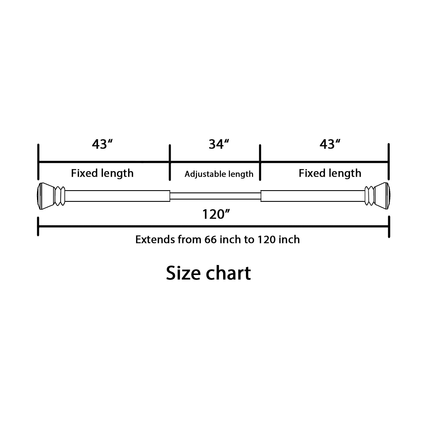 H.VERSAILTEX  Contemporary Adjustable Single Curtain Rod Set, 0.75 Inch Diameter, Stainless Steel Finish with Square Finial, 66 - 120 In，Nickel