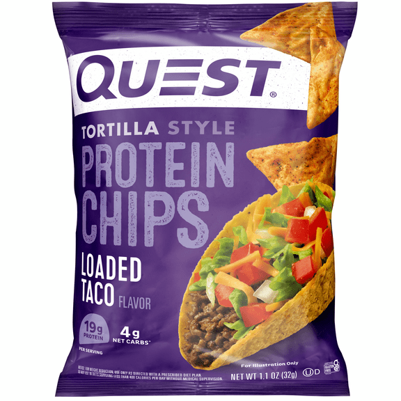 Tortilla Style Protein Chips with 19g of Protein, Loaded Taco Flavor, 1.1 Oz, Single
