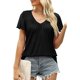 thumbnail image 2 of Top de manga corta con puños con volantes, camiseta informal plisada con cuello en V para mujer para uso diario, 2 of 5