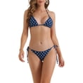thumbnail image 1 of Conjuntos de bikini de lunares para mujer INSPIRE CHIC de 2 piezas con lazo doble en la parte trasera y parte inferior triangular, trajes de baño, pequeño, azul, 1 of 5
