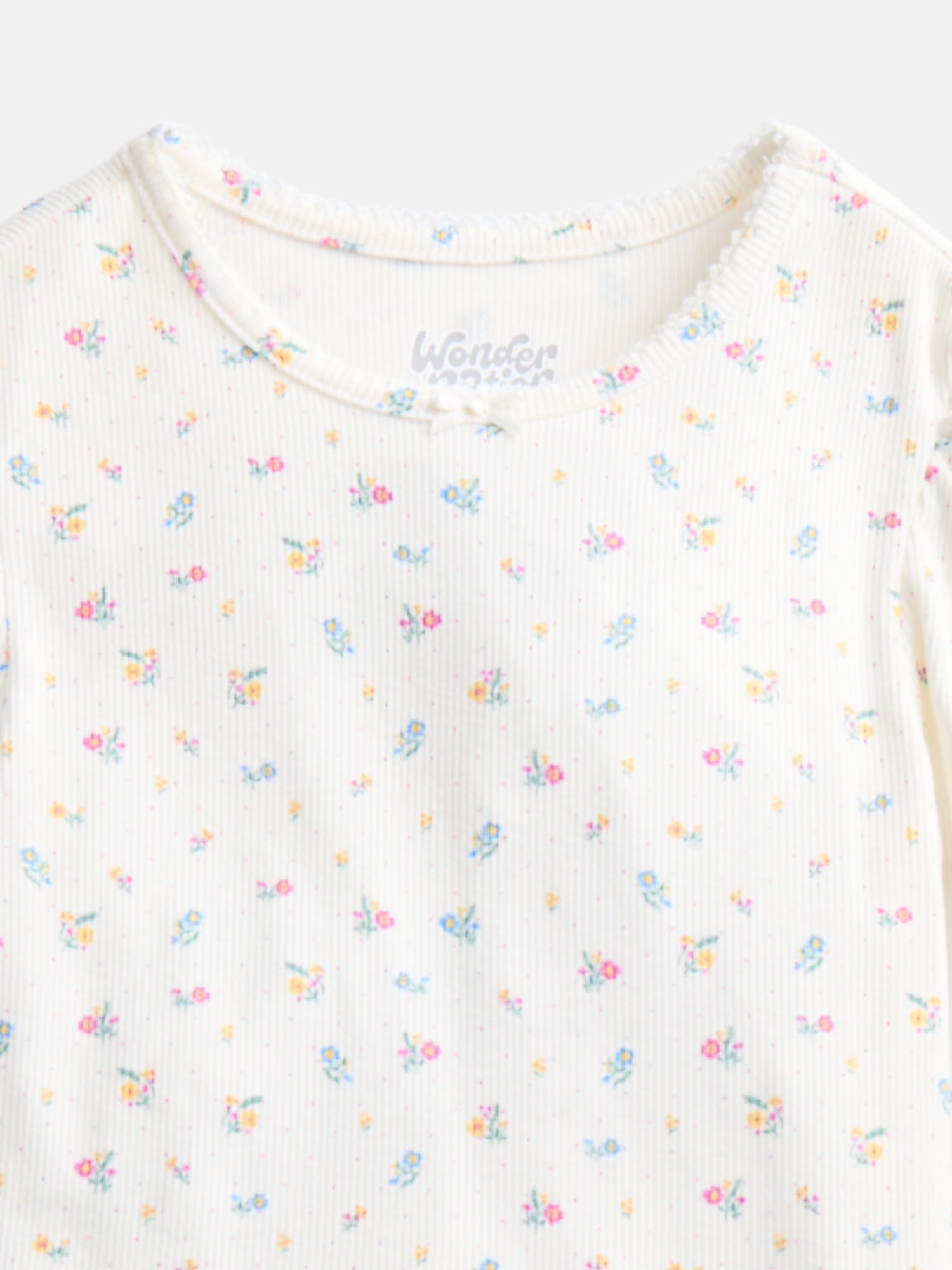 Wonder Nation Girls Crewneck Tee with Long Puff Sleeves, Sizes 4-10