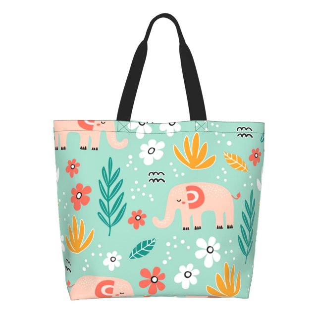 Disketp Elephant and Flowers Bolsa Tote Estampada para Mujer, Bolso de Hombro y de Mano para Compras y Viajes