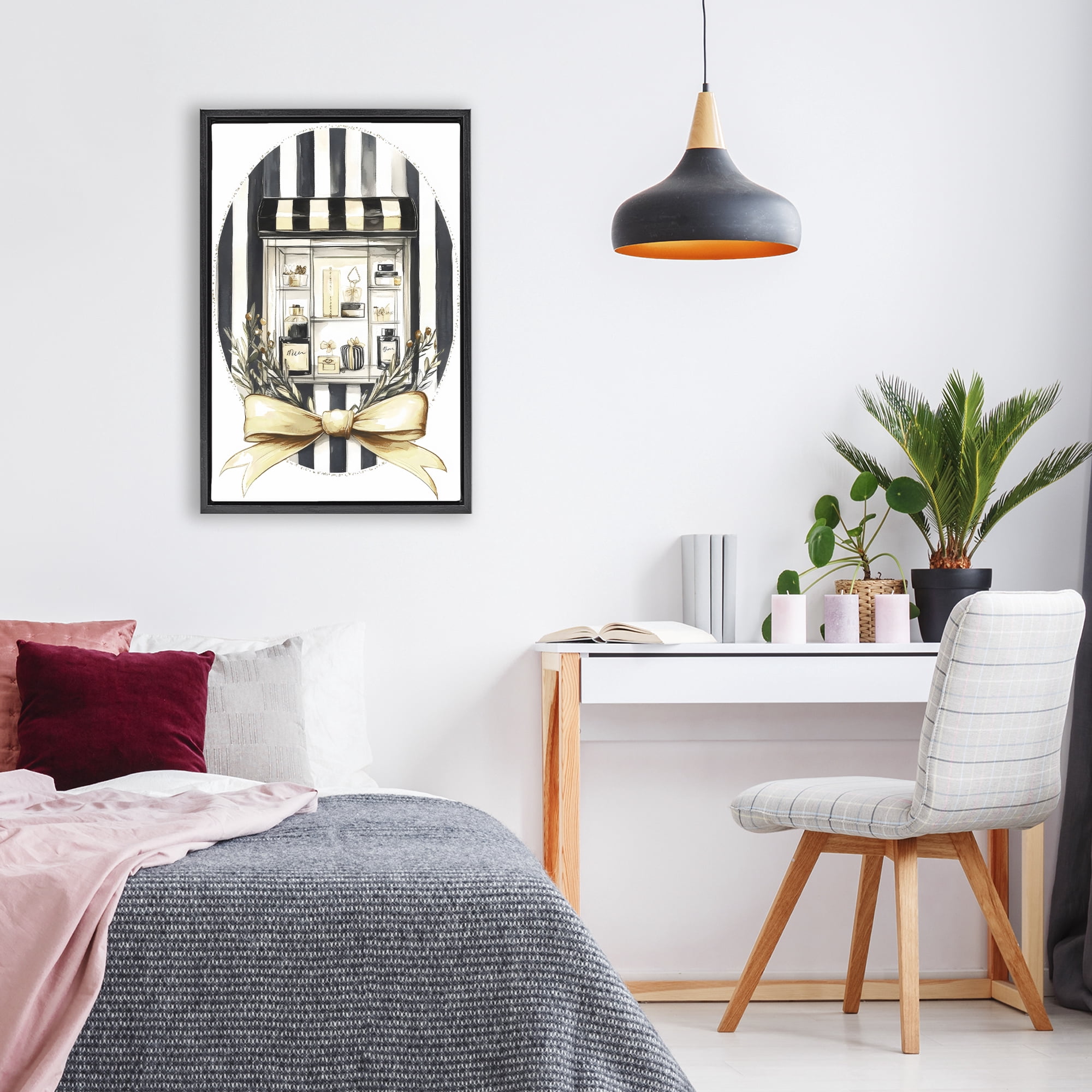 Stupell Industries Maison Perfume Window Display Black Framed Floater Canvas Wall Art, design by Petal Prints Design