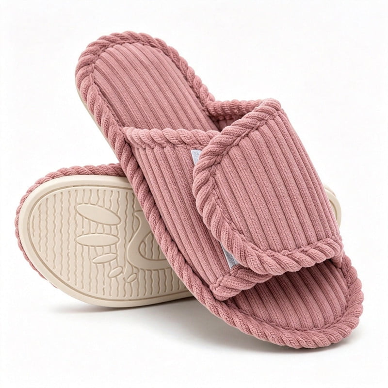 Knivor Adjustable Open Toe House Slippers for Women Corduroy Diabetic Friendly Non Slip Soft Wide Fit Indoor Lounge Slippers