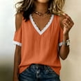thumbnail image 3 of Cilsoka Lace Crochet Cold Shoulder Tops for Women Trendy Summer Short Sleeve Tunic Shirts Casual Loose Blouses, 3 of 6