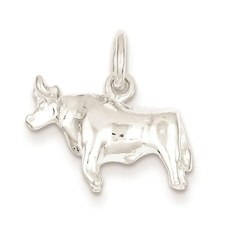 925 Sterling Silver 3-D Bull Polished Charm Pendant