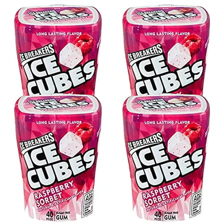 ICE BREAKERS ICE CUBES Chewing Gum, Raspberry Sorbet, Sugar Free, 40 Piece Cube Pack Container (Pack of 4)