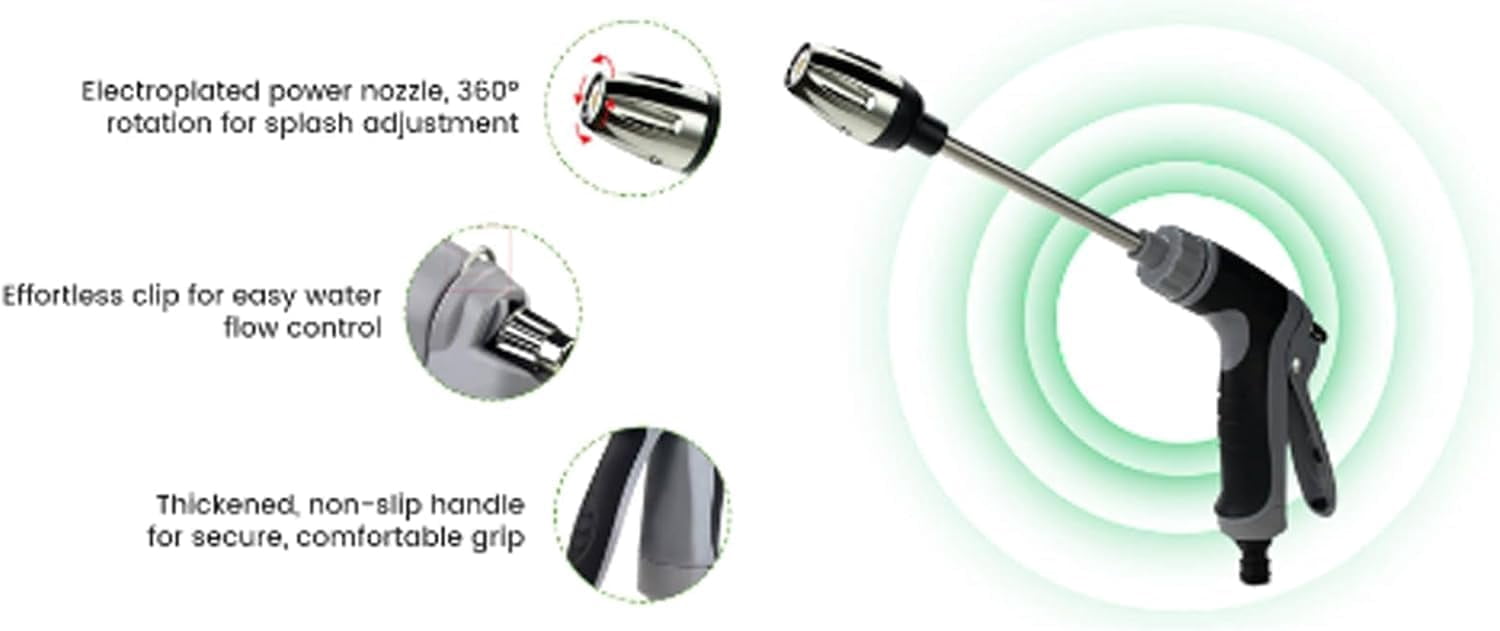 Cordless High-Pressure Washer, 360° Rotating Spray Nozzle, Three Spray Modes, Foam Pot, Attaches to Any Hose(Q)