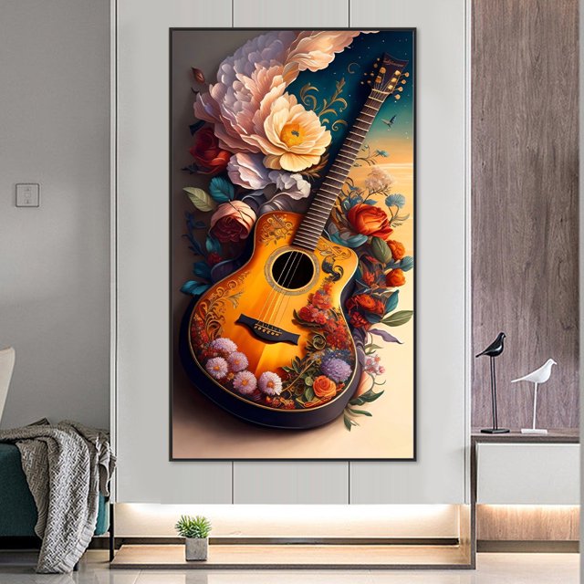 Cuadros Decorativos Diamante pintura 5D DIY taladro redondo completo guitarras hogar decoración arte artesanía DQrwqpou embutido en tela