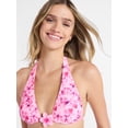 thumbnail image 4 of No Boundaries Pink Floral Tall Triangle Halter Bikini Top, Women's XXS-XXL, 4 of 5